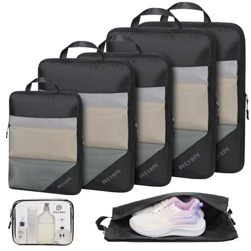 Compression Packing Cubes for Travel (Mesh/Black / 7 Set)