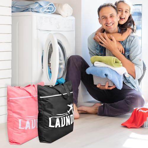 2 Pcs Large Travel Laundry Bags (Black+pink)