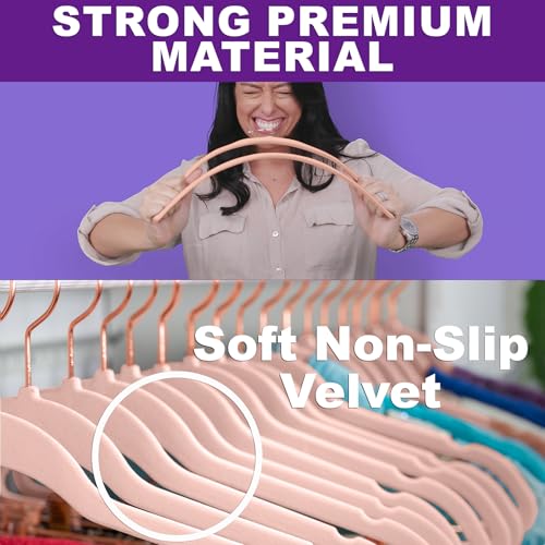 Blush Pink Velvet Hangers 100 Pack Non Slip Heavy Duty Rose Gold Hook (Blush Pink/Rose Gold / 100-Pack)