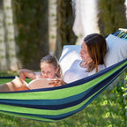 Cotton Hammock 8.9x4.9ft Holds Up to 660lbs Prevents Side (Blue/Green Stripes / 270x150cm)