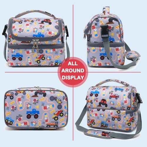 Double Decker Cooler Insulated Lunch Bag Large Tote for Boys (Truck)