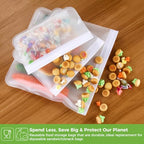 10 Pack Dishwasher Safe Reusable Snack Bags (10 Pack-10 Snack / White)
