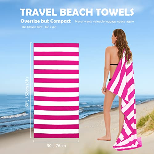 Microfiber Beach Towel Sand (O-rose Red Stripes / Large(60x30"))