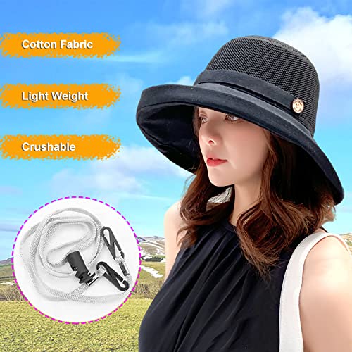 Women Summer Wide Brim Sun Hat Bucket Fishing Hats UV Protection (One Size / B2-fyu001-black)