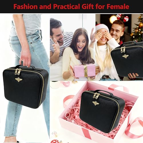 Travel Makeup Bag with Light Up Mirror (Pure Black)
