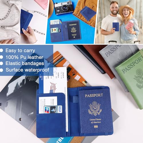 Premium Leather Passport Holder Covers Case (ELA-Dark blue)