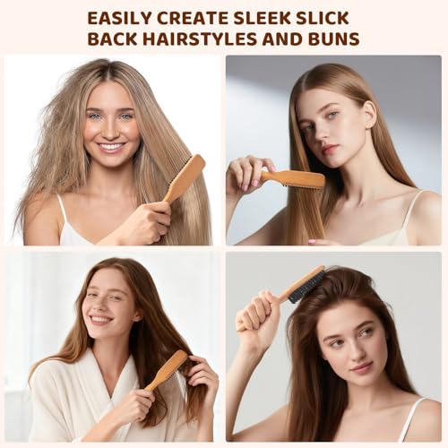 5pcs Boar Bristle Slick Back Hair Brush Set (pink)