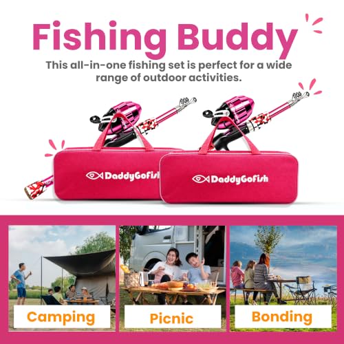 Kids Fishing Pole for Boys (2 Pack- Pink + Pink (Essential Set) / 5ft)