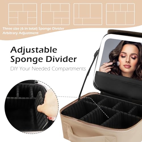 Travel Makeup Bag Cosmetic Bag Makeup Organizer Bag with Lighted Mirror (FleshColor / Woven)