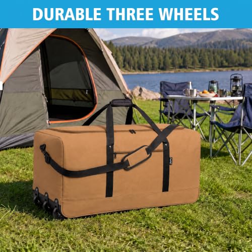 120L Foldable Rolling Duffel Bag with 3 Wheels (Large / Khaki)