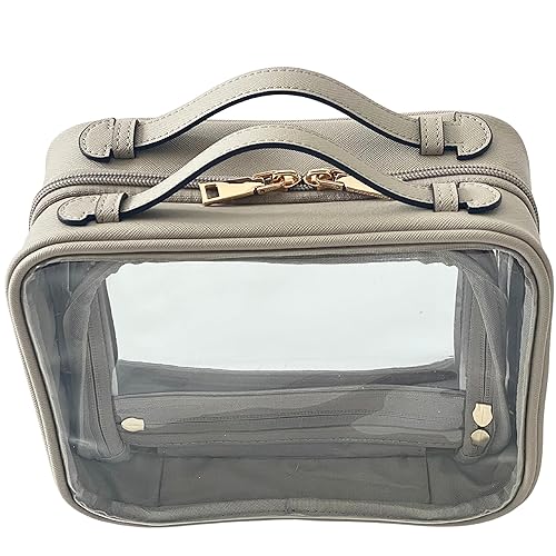 Clear Makeup Bag Toiletry Bag for Women Cosmetic Case Large Capacity Travel Make Up Bag Organizer Transparent Storage Compartment TSA Approved (GRAY)