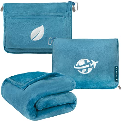Compact 2-in-1 Travel Blanket Pillow for Airplane Flight, Teal Blue (Teal Blue / 65 x 40 inches)