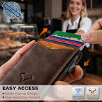 Men Slim Magnetic Leather Wallet Metal Case Money Clip 9 Cards (Forest Brown-4337)