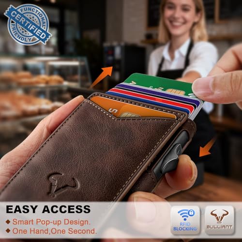 Men Slim Magnetic Leather Wallet Metal Case Money Clip 9 Cards (Forest Brown-4337)