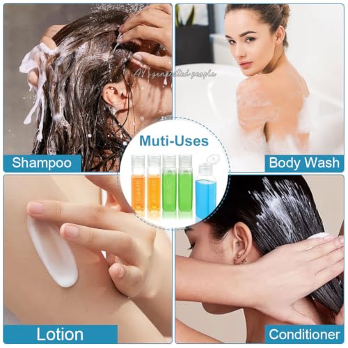 Travel Bottles for Toiletries Plastic Squeeze Bottles 5pcs 2 oz TSA Approved Travel Size Containers Refillable Cosmetic Containers Kit Leak proof Shampoo Conditioner Travel Essentials (2oz Clear - 3 Labeled 2 Blank)