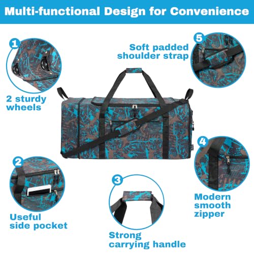 Expandable Rolling Duffel Bag with 2 Wheels Foldable Duffel Bag for Travel Carry on Duffel Bag with Wheels (Graffiti-blue)