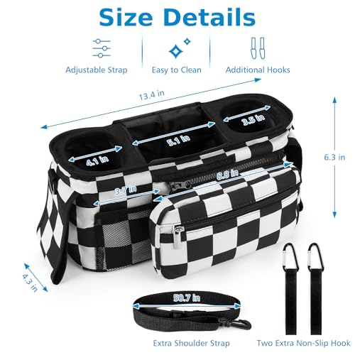 Universal Stroller Organizer with Insulated Cup Holder (Checkerboard / Classic Organizer)
