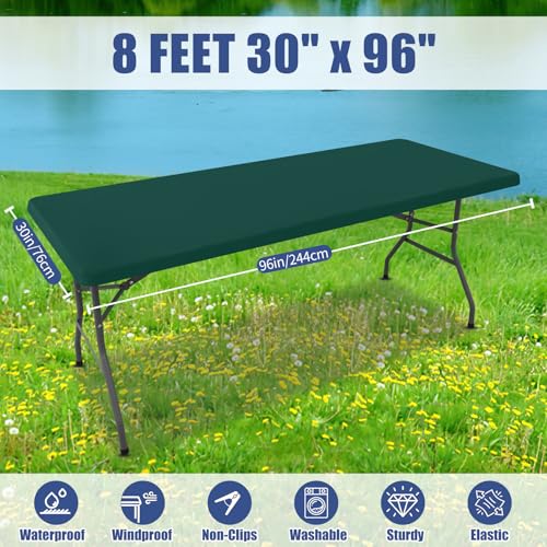 2 Pack Rectangle Spandex Fitted Table Cloth (Blackish Green / 96" x 30" (Rectangular))
