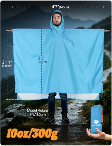 Hooded Rain Poncho for Adult Waterproof Lightweight Raincoat (X Blue)