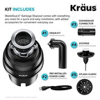 KGUW1-33WH-100-100, Bellucci Workstation 32 in. Undermount Granite Composite Single Bowl Kitchen Sink in White with WasteGuard 1 HP Continuous Feed Garbage Disposal and Accessories (White / 32 Inch / Sink and Garbage Disposal 1 HP)
