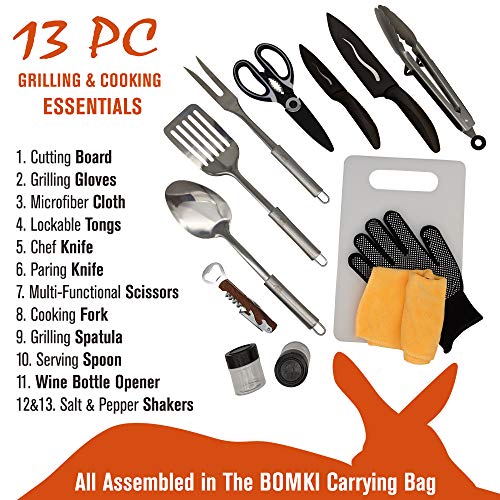 13 PC Grilling and Camping Cooking Utensils Set for The Outdoors BBQ (Brown Lite)