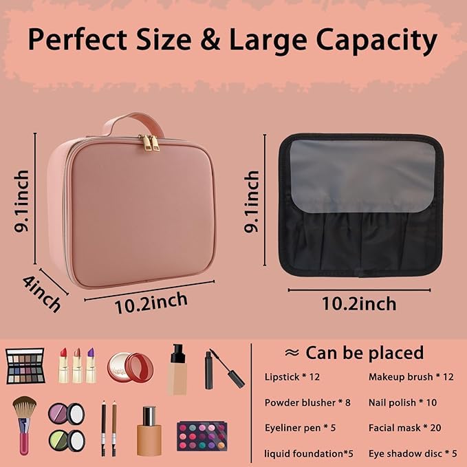 Makeup Bag with Led Mirror (Pink / with LED mirror and a 10x mirror)