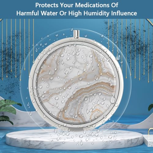 Pill Box 3 Compartment Small Pill Case Pill Organizer for Pocket or Purse (11-gray Marbling Gold / 1 piece)