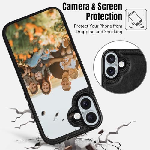 Custom Wallet Phone Case for iPhone 16 Plus with Photo (Black-A / iPhone 16 Plus)