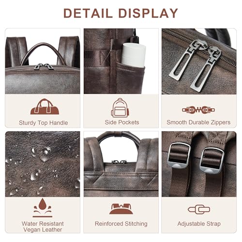 Vegan Leather Laptop Backpack for Women Fits 16 Inch Laptop (Two-toned Coffee)
