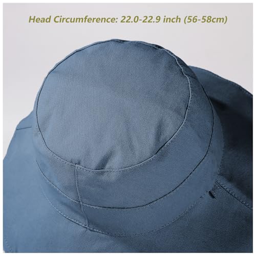 Womens Sun Hats Wide Brim Reversible Bucket Cotton Hat Packable Summer Travel Cap with Hat Clip (Medium / Navy Blue2)