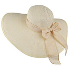 Womens Bowknot Straw Hat Foldable Beach Sun Hat Roll up UPF 50+ (Beige 5.9)