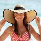 Womens Bowknot Straw Hat Foldable Beach Sun Hat Roll up UPF 51+ (Big Bow / Beige 5.9" Brim a)