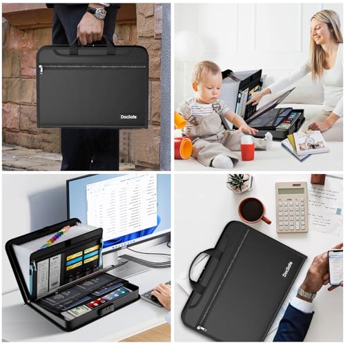 Accordion File Organizer with Combination Lock (Black-transparent Sleeves)