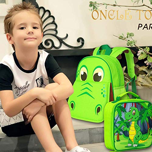 3PCS Toddler Backpack for Boys (12-inch Green Dinosaur 3pc)