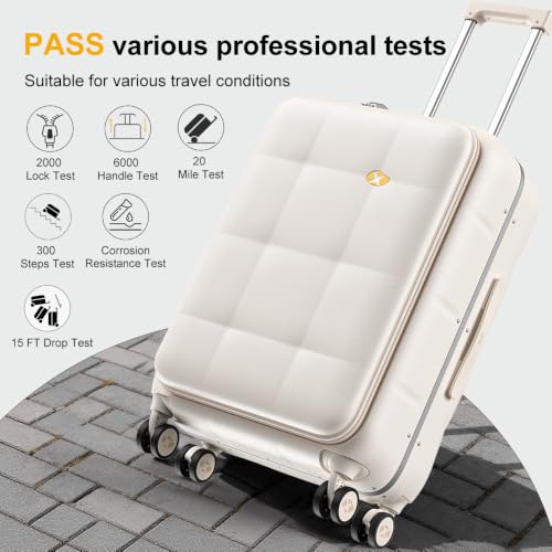 26 Inch Large Checked Luggage Hard Shell Suitcase Top Opening (26 Inch / Cream)