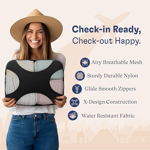 5 Set Packing Cubes for Travel with Laundry Bag (5 Set - Pure Black / Set of 5)