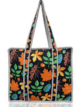 100% Cotton Quilted Tote Bag For Women (Black Beauty Choco Chic Floral Print)