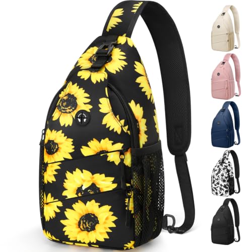 Crossbody Bags for Women Men Trendy Sling Bag Backpack Chest Bag (Large / Sunflower)