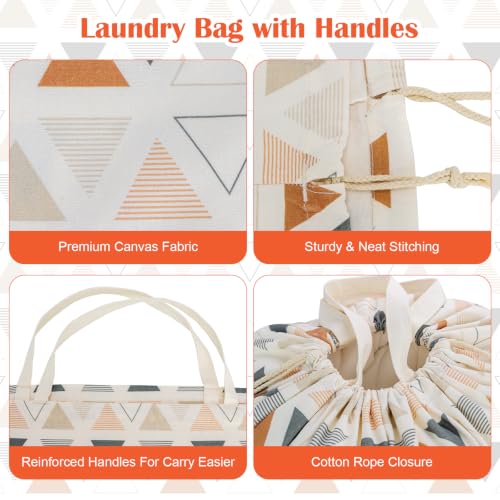 Canvas Laundry Bag with Handles & Drawstring 30"Wx35"H (Triangle Pattern L+ / L+ 30"Wx 35"H┃1 Pack)
