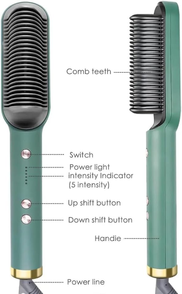 Professional Hair Straightener Comb, Beard Straightener Brush, Ceramic Plate Electric Hair Straightening Brush for Salon Results, Heating Straightener, Heated Electric Comb (Green)
