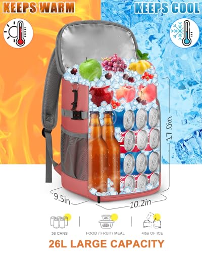Cooler Backpack Insulated Leak Proof for Women Men Soft Cooler Bag (36 Cans / Leather Coral)