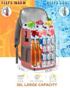 Cooler Backpack Insulated Leak Proof for Women Men Soft Cooler Bag (36 Cans / Leather Coral)