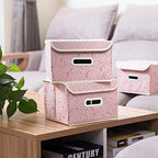 Collapsible Storage Boxes with Lids Fabric Decorative Storage Bins Cubes Organizer Containers Baskets with Cover Handles Divider for Bedroom Closet Living Room 9.8x7.9x6.7 Inch 3 Pack (Assorted Color / Small(3-Pack))