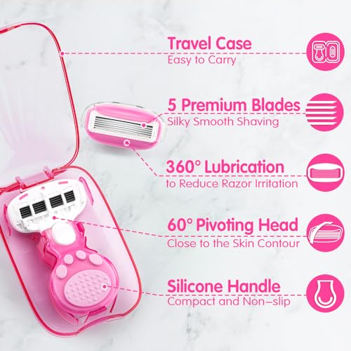 Travel Razors for Women Include 1 Handle 2 Cartridges (Pink)