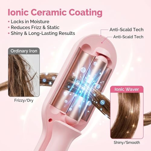 1&1.25 Inch Hair Crimper for Women (Pink)
