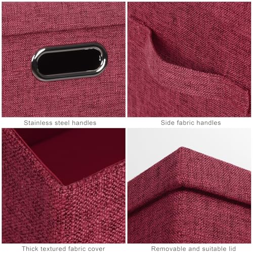 Storage Bins with Lids Fabric Closet Organizers Cubes Office Organization (Bright Red / Large -3 Pack)