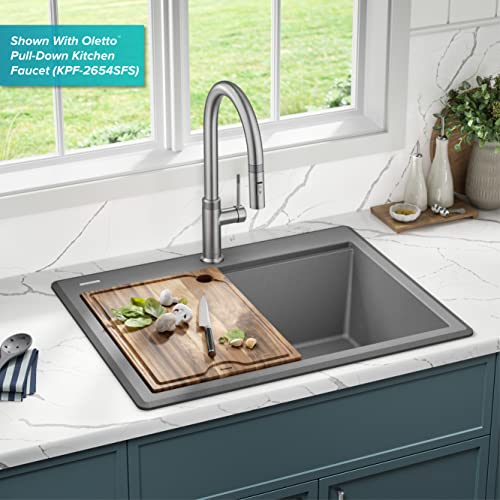 Bellucci 28 inch Granite Workstation Drop In Top Mount Single Bowl Kitchen Sink in Metallic Grey with Accessories (28 Inch / Gray)