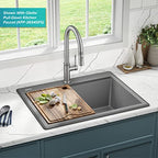 Bellucci 28 inch Granite Workstation Drop In Top Mount Single Bowl Kitchen Sink in Metallic Grey with Accessories (28 Inch / Gray)