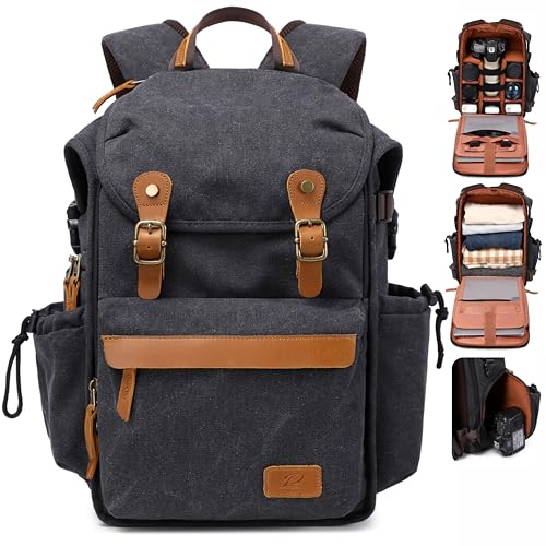 Black Canvas Camera Backpack (Black Canvas / Canvas Bag Flap)
