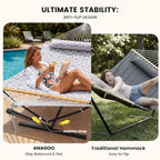 Double Hammock with Stand 500lbs Heavy Duty Outdoor Two Person White (White Grey)